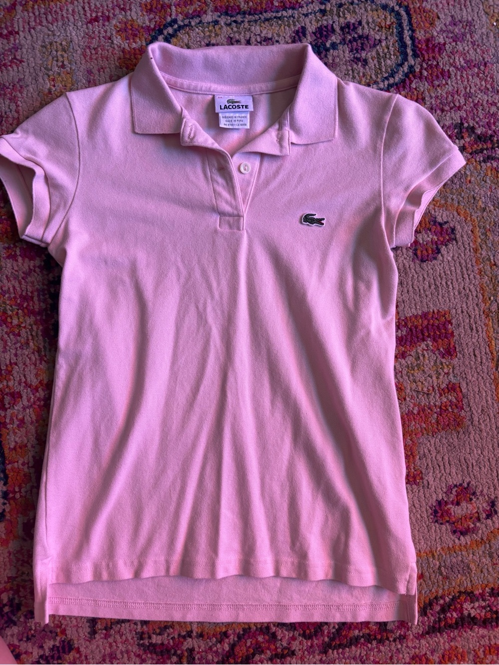 Lacoste Pale Pink Short Sleeve Cotton Pique Polo Shirt Size 34 US XS